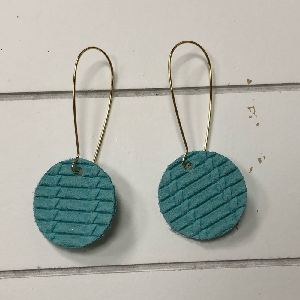 Woven Pattern Leather Earrings with gold hooks